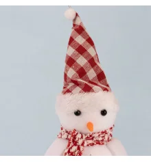 Декор новогодний Снеговик 24 см в шапочке красная клетка купить в интернет магазине подарков ПраздникШоп