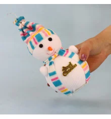 Декор новогодний Снеговик 20см в шапочке голубой купить в интернет магазине подарков ПраздникШоп