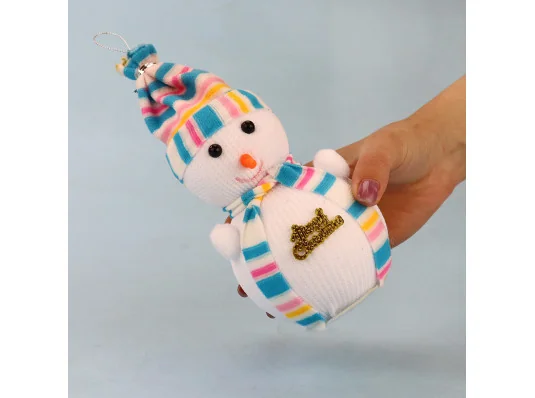 Декор новогодний Снеговик 20см в шапочке голубой купить в интернет магазине подарков ПраздникШоп