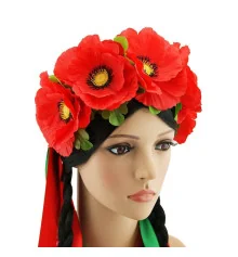 Украинский венок на ободке Рута с большими маками 3264 купить в интернет магазине подарков ПраздникШоп