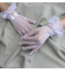 Перчатки кружевные Гламур 24см (белые) купить в интернет магазине подарков ПраздникШоп