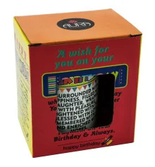 Кружка с пожеланием Birthday (белая с фиолетовым) купить в интернет магазине подарков ПраздникШоп