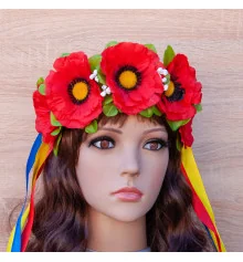 Украинский венок на ободке Пава с красными маками 4143 купить в интернет магазине подарков ПраздникШоп