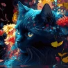 Картина по номерам ПРЕМИУМ Черный кот и цветочный мотив на черном фоне размером 40х40 см (AV4040-49)