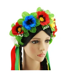 Украинский веночек на ободке с лентами Иванна с маками 2831 купить в интернет магазине подарков ПраздникШоп