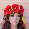 Украинский веночек с лентами на ободке Пава с красными маками 4143
