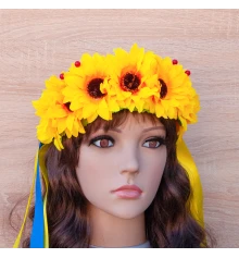 Украинский веночек на ободке с лентами Соломия 12224 (желтый) купить в интернет магазине подарков ПраздникШоп