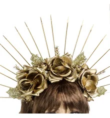 Украинский веночек корона с лучами 52501 с розами (золотой) купить в интернет магазине подарков ПраздникШоп