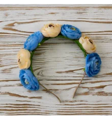 Украинский веночек на ободке цветочный Рада 13689 (голубой с бежевым) купить в интернет магазине подарков ПраздникШоп