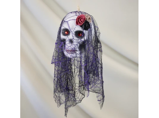 Декор подвесной череп Дева в монтилье 13811 (черный с фиолетовым) купить в интернет магазине подарков ПраздникШоп