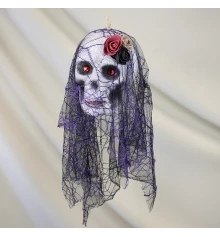 Декор подвесной череп Дева в монтилье 13811 (черный с фиолетовым) купить в интернет магазине подарков ПраздникШоп