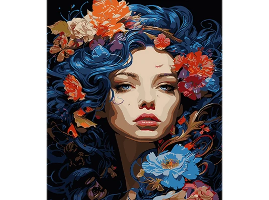 Картина по номерам Девушка с цветами в волосах на черном фоне размером 40х50 см (AH1116) купить в интернет магазине подарков ПраздникШоп