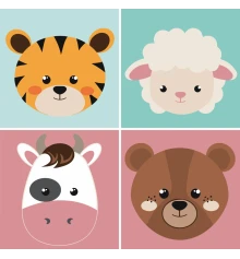 Картина по номерам ПРЕМИУМ Мордочки животных с лаком и с уровнем размером 30х30 см (ES-0839) купить в интернет магазине подарков ПраздникШоп