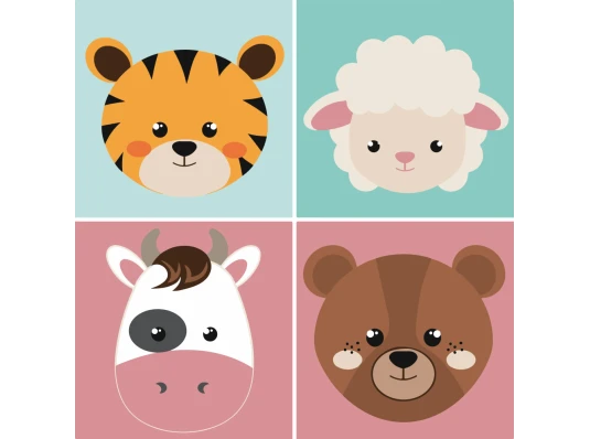 Картина по номерам ПРЕМИУМ Мордочки животных с лаком и с уровнем размером 30х30 см (ES-0839) купить в интернет магазине подарков ПраздникШоп