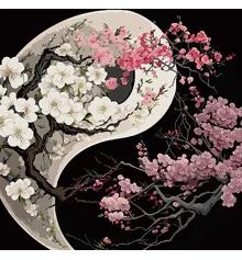 Картина по номерам ПРЕМИУМ Симметрия Инь-янь с цветами на черном фоне размером 40х40 см (AV4040-47) купить в интернет магазине подарков ПраздникШоп