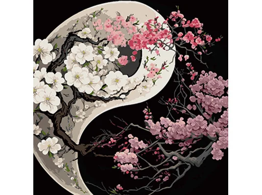 Картина по номерам ПРЕМИУМ Симметрия Инь-янь с цветами на черном фоне размером 40х40 см (AV4040-47) купить в интернет магазине подарков ПраздникШоп