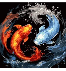 Картина по номерам ПРЕМИУМ Символический образ рыб на черном фоне размером 40х40 см (AV4040-50) купить в интернет магазине подарков ПраздникШоп