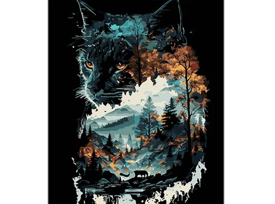 Картина по номерам Кошка в двойной экспозиции на черном фоне размером 40х50 см (AH1128) купить в интернет магазине подарков ПраздникШоп