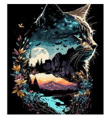 Картина по номерам Кошачье отражение природы на черном фоне размером 40х50 см (AH1129) купить в интернет магазине подарков ПраздникШоп