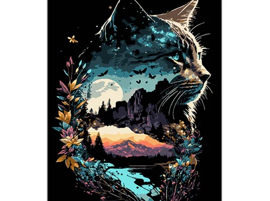 Картина по номерам Кошачье отражение природы на черном фоне размером 40х50 см (AH1129) купить в интернет магазине подарков ПраздникШоп