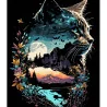 Картина за номерами ПРЕМІУМ Котяче відображення природи на чорному фоні розміром 40х50 см (AH1129)