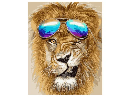 Картина по номерам ПРЕМИУМ Лев в очках с лаком размером 40х50 см VA-1123 купить в интернет магазине подарков ПраздникШоп
