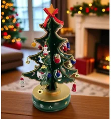 Ёлка деревянная музыкальная настольная с мини-игрушками купить в интернет магазине подарков ПраздникШоп