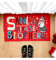 Килимок придверний з принтом "Santa, please stop here" купить в интернет магазине подарков ПраздникШоп