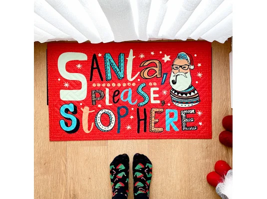 Килимок придверний з принтом "Santa, please stop here" купить в интернет магазине подарков ПраздникШоп