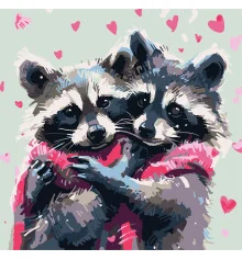 Картина по номерам ПРЕМИУМ Объятия енотов на черном фоне размером 30х30 см (SH3030-26) купить в интернет магазине подарков ПраздникШоп