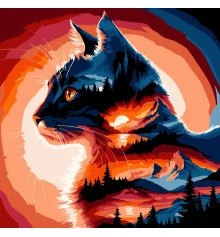 Картина по номерам ПРЕМИУМ Кот на закате на черном фоне размером 30х30 см (SH3030-25) купить в интернет магазине подарков ПраздникШоп