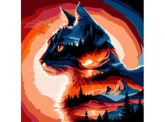 Картина по номерам ПРЕМИУМ Кот на закате на черном фоне размером 30х30 см (SH3030-25) купить в интернет магазине подарков ПраздникШоп