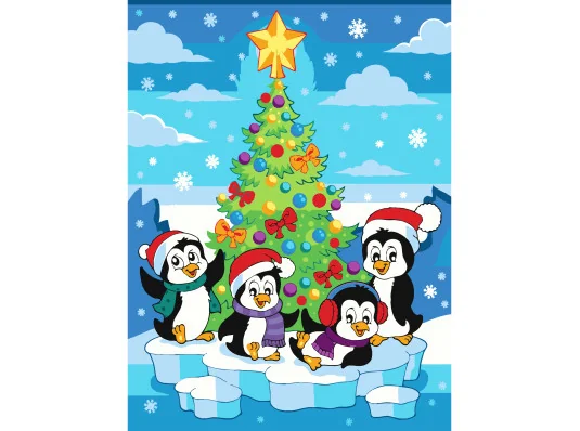 Картина по номерам ПРЕМИУМ Веселые пингвины с лаком и уровнем размером 30х40 см (SS1235) купить в интернет магазине подарков ПраздникШоп