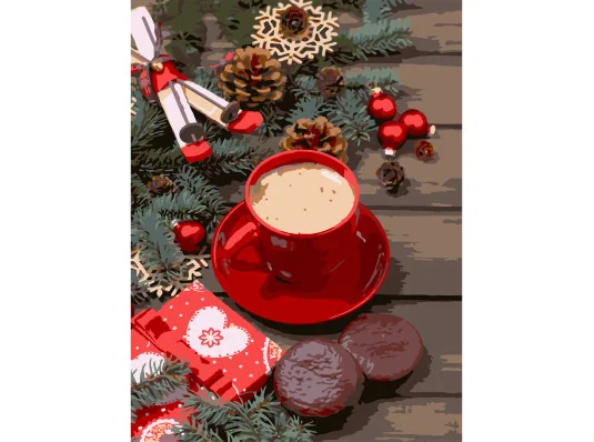 Картина по номерам ПРЕМИУМ Зимний кофе с лаком и уровнем размером 30х40 см (SS1237) купить в интернет магазине подарков ПраздникШоп