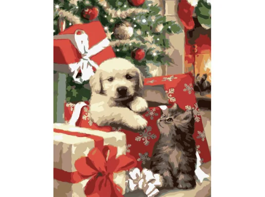 Картина по номерам Песик и котенок размером 40х50 см (VG002) купить в интернет магазине подарков ПраздникШоп