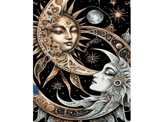 Картина по номерам ПРЕМИУМ Солнце и Луна на черном фоне размером 40х50 см (AH1238) купить в интернет магазине подарков ПраздникШоп