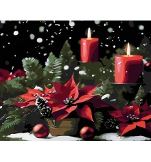 Картина по номерам ПРЕМИУМ Рождественский венок со свечами на черном фоне размером 40х50 см (AH1234) купить в интернет магазине подарков ПраздникШоп