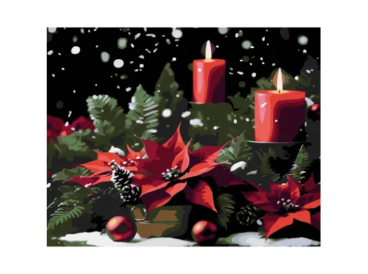Картина по номерам ПРЕМИУМ Рождественский венок со свечами на черном фоне размером 40х50 см (AH1234) купить в интернет магазине подарков ПраздникШоп