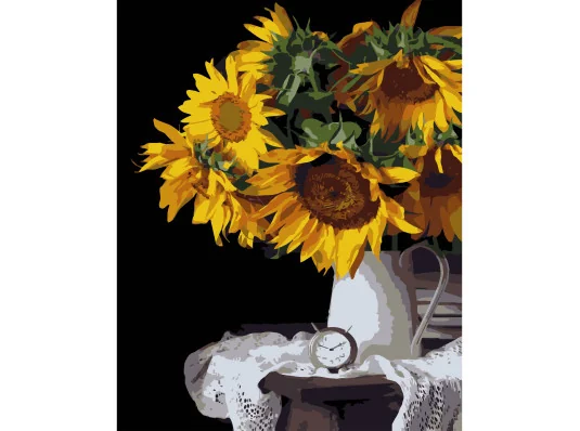 Картина по номерам ПРЕМИУМ Букет подсолнечников на черном фоне размером 40х50 см (AH1232-17) купить в интернет магазине подарков ПраздникШоп