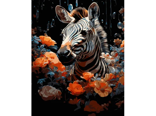 Картина по номерам ПРЕМИУМ Зебра в цветах на черном фоне размером 40х50 см (AH1231-17) купить в интернет магазине подарков ПраздникШоп