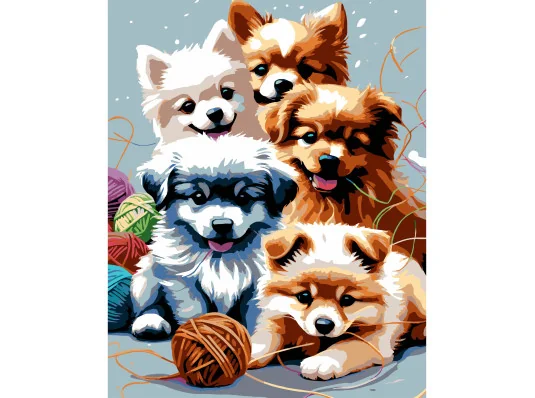 Картина по номерам ПРЕМИУМ Игривые щенки на черном фоне размером 40х50 см (AH1226-19) купить в интернет магазине подарков ПраздникШоп
