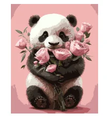 Картина по номерам ПРЕМИУМ Панда с букетом роз на черном фоне размером 40х50 см (AH1221-17) купить в интернет магазине подарков ПраздникШоп