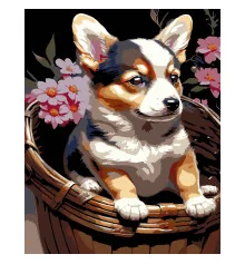 Картина по номерам ПРЕМИУМ Щенок в корзине на черном фоне размером 40х50 см (AH1220-19) купить в интернет магазине подарков ПраздникШоп