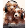 Картина по номерам ПРЕМИУМ Щенки в наушниках на черном фоне размером 40х50 см (AH1218-19)