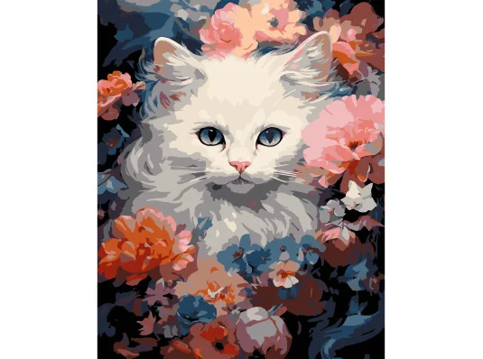 Картина по номерам ПРЕМИУМ Белая кошка на черном фоне размером 40х50 см (AH1214-19) купить в интернет магазине подарков ПраздникШоп