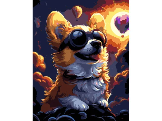 Картина по номерам ПРЕМИУМ Корги в очках на черном фоне размером 40х50 см (AH1212-19) купить в интернет магазине подарков ПраздникШоп