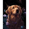 Картина за номерами ПРЕМІУМ Ретривер у квітах на чорному фоні розміром 40х50 см (AH1207-17)