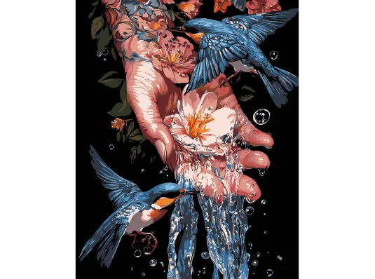 Картина по номерам ПРЕМИУМ Синие птицы на черном фоне размером 40х50 см (AH1204-17) купить в интернет магазине подарков ПраздникШоп