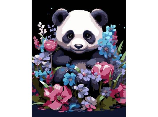 Картина по номерам ПРЕМИУМ Весенняя панда на черном фоне размером 40х50 см (AH1203-17) купить в интернет магазине подарков ПраздникШоп