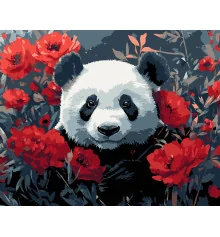 Картина по номерам ПРЕМИУМ Панда в маках на черном фоне размером 40х50 см (AH1197-15) купить в интернет магазине подарков ПраздникШоп